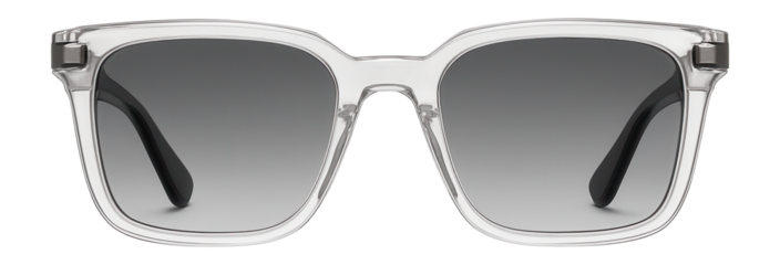 Rectangular sunglasses with clear acetate frame and smoke lenses