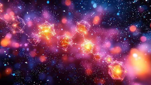 Vibrant cosmic network of lowing molecules in a coloful nebula, showcasing thebeauty of space and scienc for innovative projects ad creative designs.