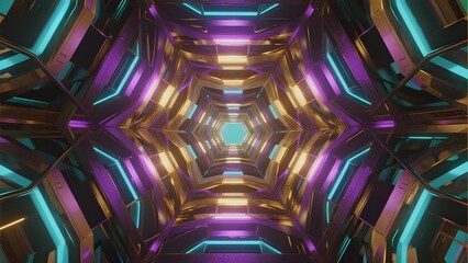 Futuristic Geometric Tunnel with Neon Lighting