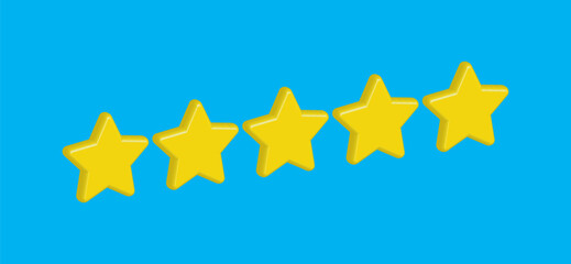 3d Five stars customer product rating review icon for apps and websites, 3d vector. Five stars rating. 5 star for quality customer rating feedback from client employee, product review.