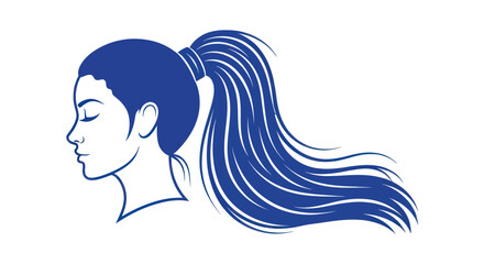 Elegant Woman Profile With Flowing Blue Ponytail Hairstyle.