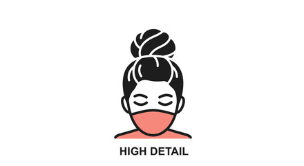Simple icon of a woman with a messy bun wearing a face mask.