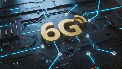 6G Technology Displayed on a Futuristic Circuit Board with Illuminated Connections