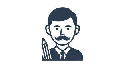 Portrait of a man with a mustache holding a pencil.