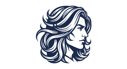 Elegant line art portrait of a man with long flowing hair.