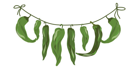 Green chili garland, Green pepper string, Chili hanging bunch