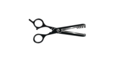 Professional black thinning shears for hairdressing isolated.