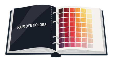 Hair dye color chart book showcasing a wide array of vibrant shades and hues for hair coloring options.