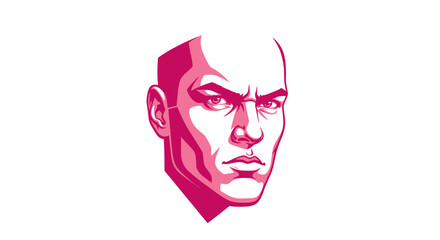Intense Pink Portrait: A Stylized Bald Man Illustration.