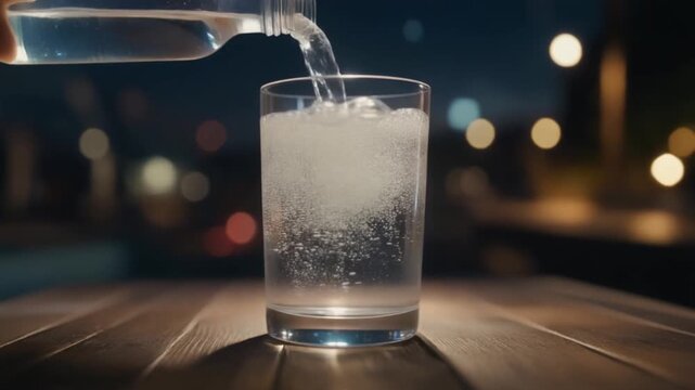 Pouring Refreshing Water Into a Glass
