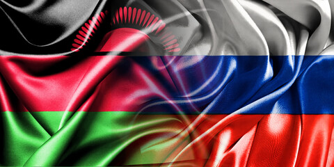 The national flags of Russia and Malawi are combined into one and placed side by side on a...