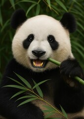 Fototapeta premium Panda enjoying bamboo meal.