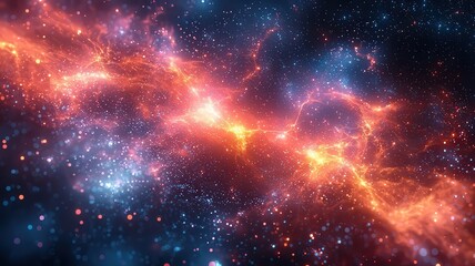 Naklejka premium Vibrant cosmic nebula withswirling orange and blue gses, capturing the beauty f deep space, perfect for cience, technology, or insirational themes.