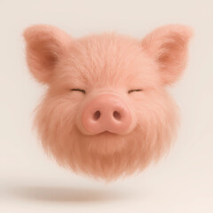 Soft pink pig head with fluffy fur and sleepy eyes. Great for children's designs and animal themes.