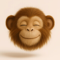 3D plush monkey head with soft fur and a peaceful smile. Perfect for toys, kids' media, or animal-themed design.