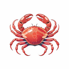 A vibrant red crab with prominent claws is isolated on a white background, perfect for a food or nature-themed illustration