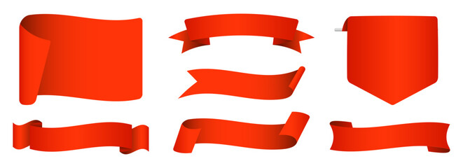 Ribbon banner set. Ribbons collection. Red ribbons. Vector ribbon