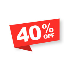 Vector Illustration 40 Percent Off Banner. Modern Red Web Label
