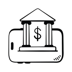 Mobile banking doodle icon, finance, payments, savings, secure transactions concept