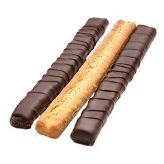 Obraz premium Delicious Set of Chocolate Dipped Biscuit Sticks Isolated on White Background