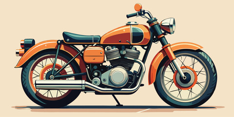 Classic orange motorcycle side view on a neutral background