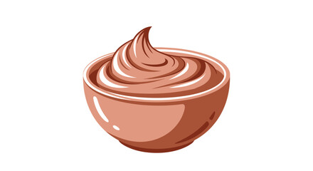 Creamy chocolate mousse swirled in a brown ceramic bowl.