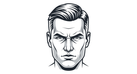 Intense Mans Face: Detailed Black and White Illustration.