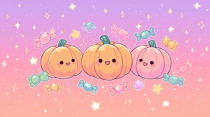 Happy Kawaii Halloween Vertical Wallpaper Pack – Cute Cartoon Pumpkins, Friendly Ghosts, Chibi Witch Cats, Smiling Bats, Halloween Candy, Pastel Spooky Characters, Futuristic Neon Cyber Halloween, Ado