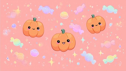 Happy Kawaii Halloween Vertical Wallpaper Pack – Cute Cartoon Pumpkins, Friendly Ghosts, Chibi Witch Cats, Smiling Bats, Halloween Candy, Pastel Spooky Characters, Futuristic Neon Cyber Halloween, Ado