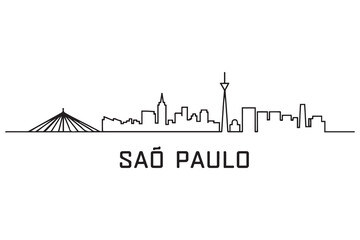 Minimal Sao Paulo City Line Art Linear Skyline with Typographic Design. Vector black silhouette. with white background