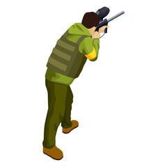 Paintball Player Aims Isometric Vector Art of a Shooter in Action