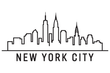 Linear New York City Line Art Skyline with Typographic Design. Vector black silhouette. with white background © MofajjolHossen