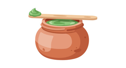 Terracotta Jar with Green Paste and Wooden Spatula.