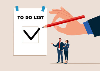 To do list, task management or reminder to finish assignment. Overload tasks and responsibility. Productivity and efficiency management. Flat modern vector illustration. 