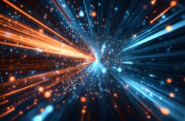 Fototapeta premium Futuristic abstract waves in blue and orange gradients