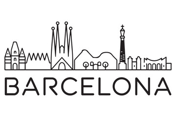 Fototapeta premium Minimal Barcelona City Line Art Linear Skyline with Typographic Design. Vector black silhouette. with white background