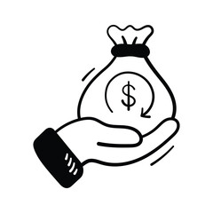 Hand holding a money bag with a dollar sign, concept of finance, business and wealth