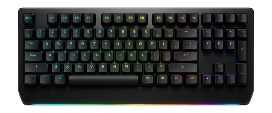 RGB mechanical keyboard with macro keys and programmable lighting zones for gaming
