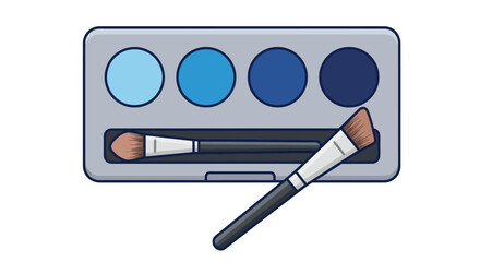 Blue Eyeshadow Palette with Applicator Brushes for Makeup Application.