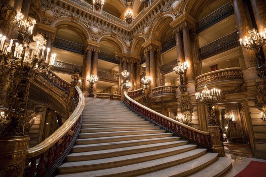 Opera Garnier: Grand Stairway inside the National Palace of Paris