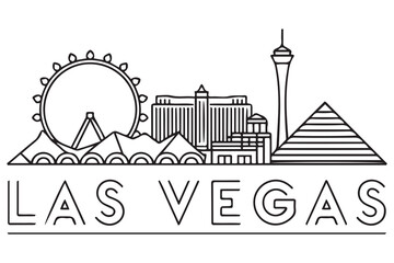 Las Vegas City Line Art Silhouette Typographic Design. with white background