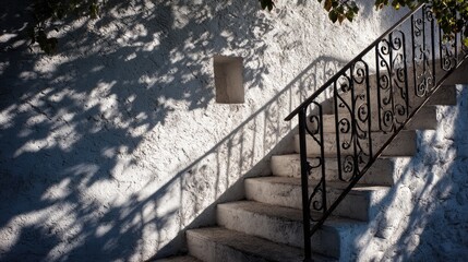 Exterior stairs with white wall and shadows