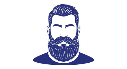 Stylish blue illustration of a man with a full beard and mustache design.