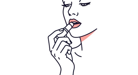 Woman applying lipstick line art illustration.