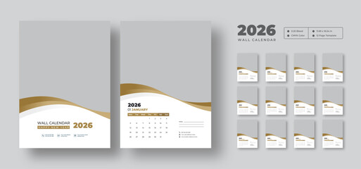 Corporate wall calendar template design for 2026 | 12-month vector planner with minimal layout | Week starts on Monday | Ideal for office and business use