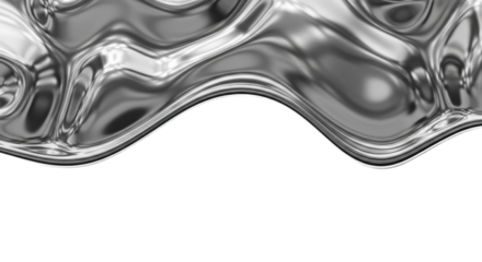 Abstract liquid metal wave with fluid motion against stark black backdrop