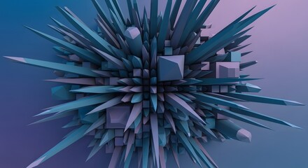 Abstract 3D rendering of a complex geometric sphere with sharp, crystalline spikes extruding outwards on a gradient background.