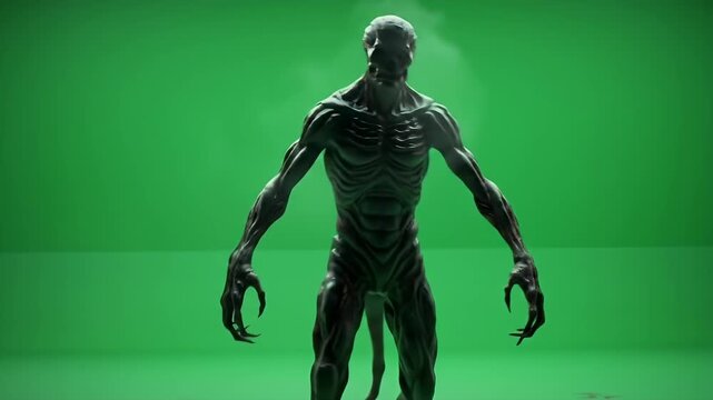 Phantom Shadow Monster with a Transparent Form Gliding on Green Screen