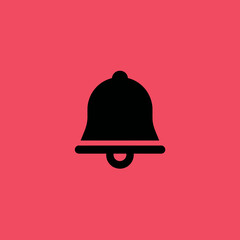 Simple black notification bell icon isolated on a vibrant pink background, a recognizable symbol for alerts, reminders, and user interface design