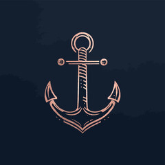 Simple rose gold anchor illustration on a navy blue background, symbolizing stability and maritime adventures, perfect for nautical themes and branding